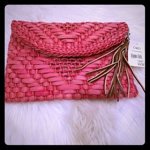 Straw clutch handbag